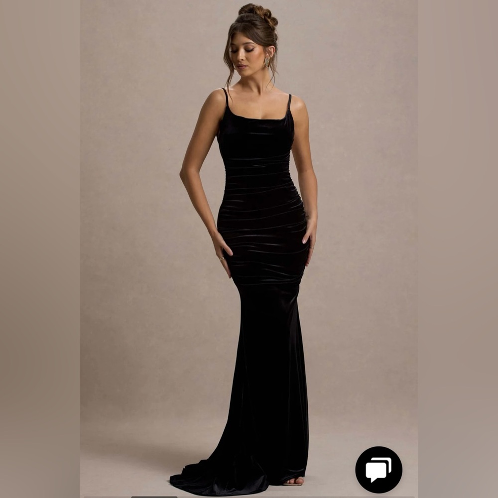 CLUB L LONDON ADELE Elegant Black VELVET Evening Gown - Picture 2 of 7